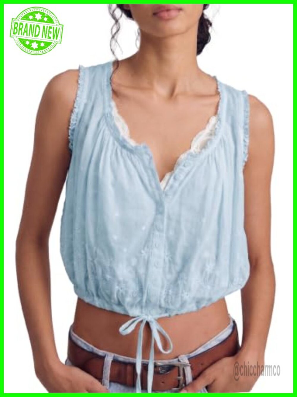 Womens Boho Lace Tank Cami Top Button Down Sleeveless Flowy Blouse